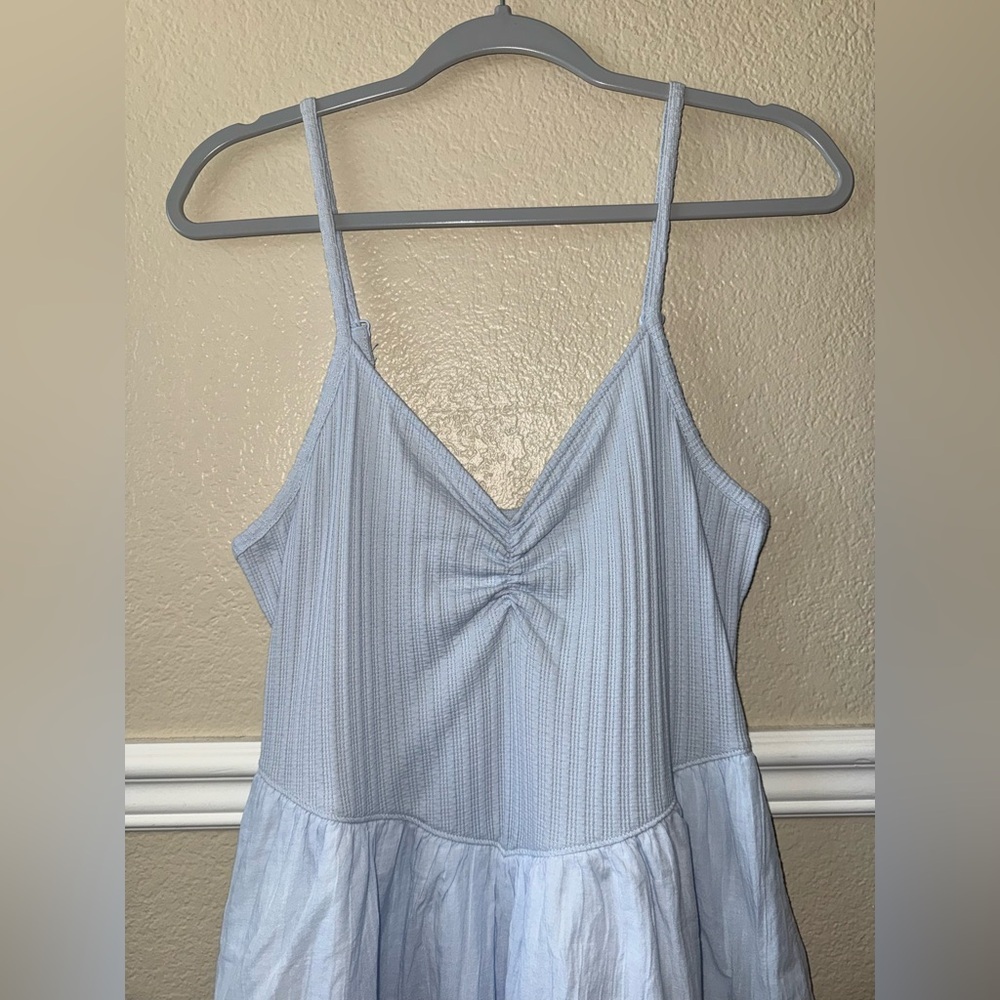 Aerie V Waist Cotton Mini Dress Light Blue Large - Picture 10 of 11